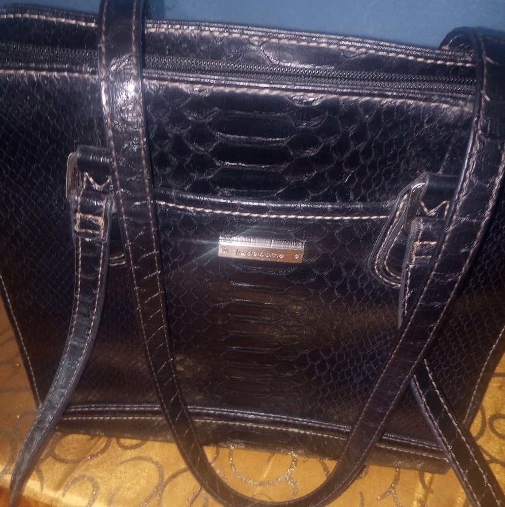 Liz Claiborne Black Snake-Embossed Shoulder Bag